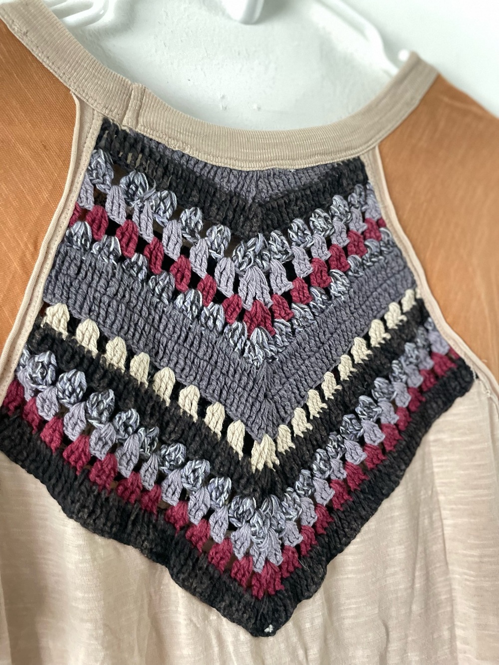 Free People Spring Bound Tee Crochet Bodice Top Shirt Boho 3/4 Sleeve Fall Color - Picture 7 of 8